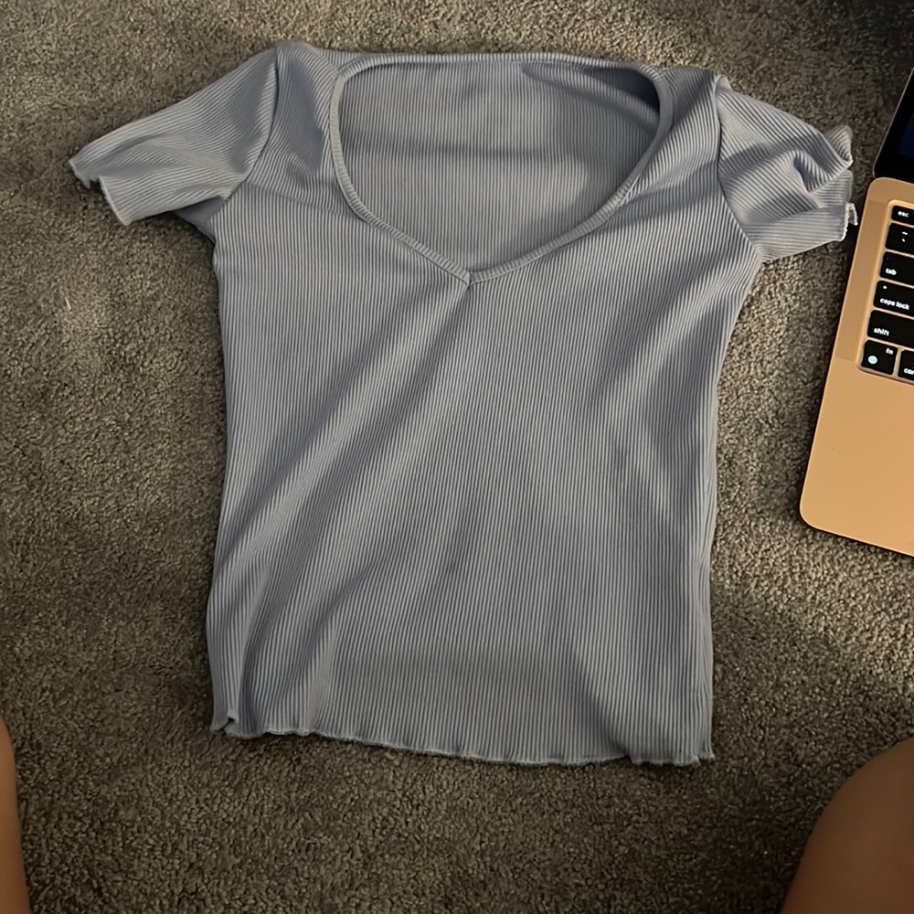 light blue crop top